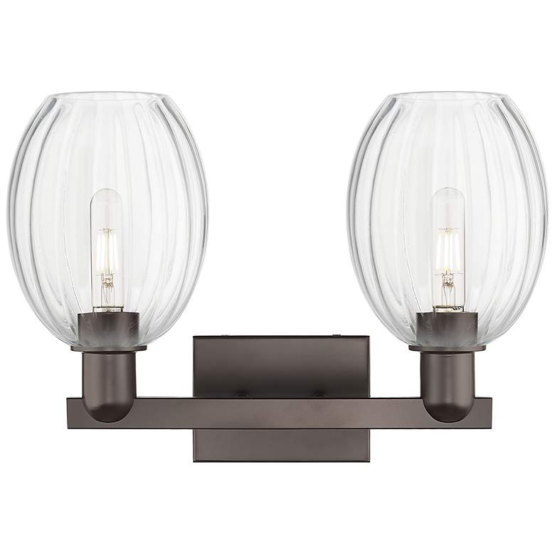 Image 2 Preston 16"W 2 Light Oil Rubbed Bronze Bath Light With Bell Clear Shade more views