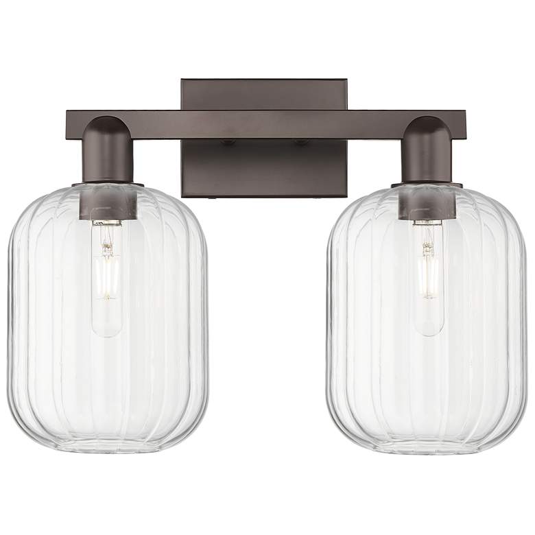 Image 1 Preston 16"W 2 Light Oil Rubbed Bronze Bath Light With Clear Jar Shade