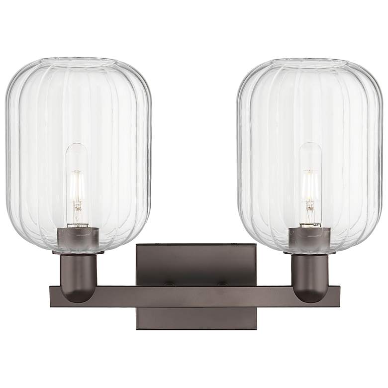 Image 2 Preston 16"W 2 Light Oil Rubbed Bronze Bath Light With Clear Jar Shade more views