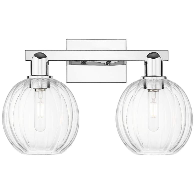 Image 1 Preston 16"W 2 Light Polished Chrome Bath Light With Clear Globe Shade