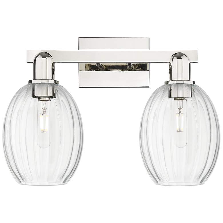 Image 1 Preston 16"W 2 Light Polished Nickel Bath Light With Bell Clear Shade