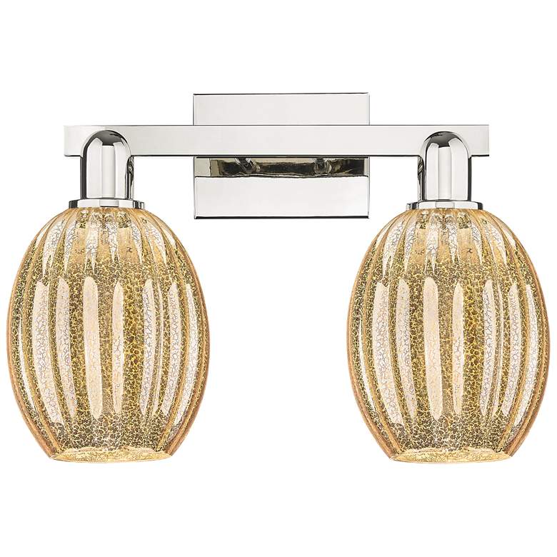 Image 1 Preston 16"W 2 Light Polished Nickel Bath Light With Bell Mercury Shade