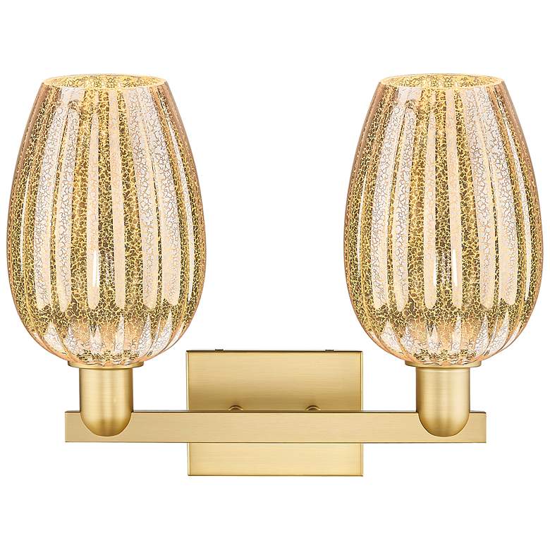 Image 2 Preston 16"W 2 Light Satin Gold Bath Light w/ Flute Mercury Shade more views