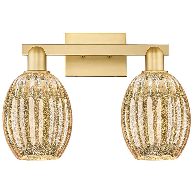 Image 1 Preston 16"W 2 Light Satin Gold Bath Light With Bell Mercury Shade