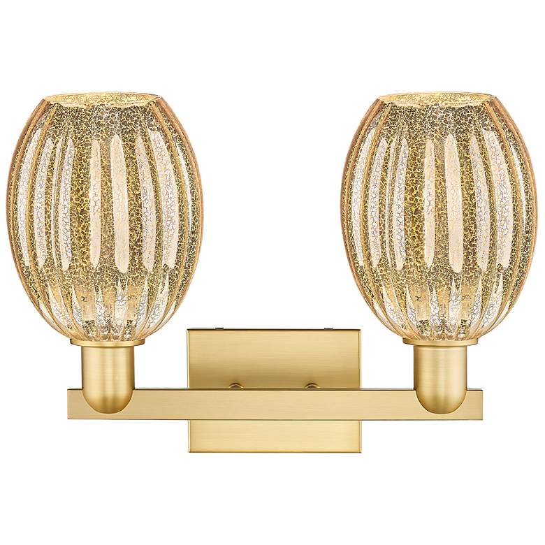 Image 2 Preston 16"W 2 Light Satin Gold Bath Light With Bell Mercury Shade more views