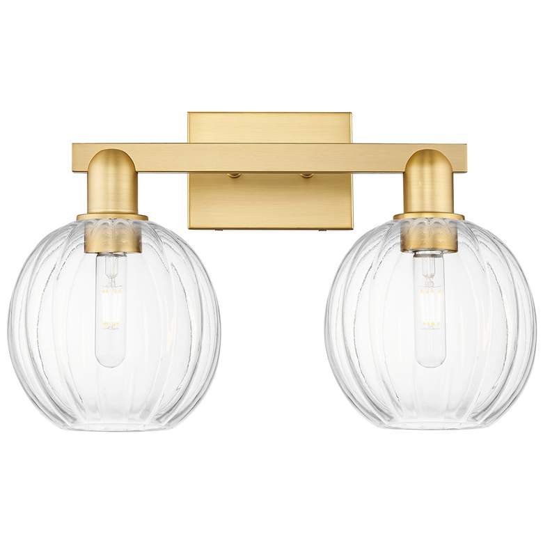 Image 1 Preston 16"W 2 Light Satin Gold Bath Light With Clear Globe Shade