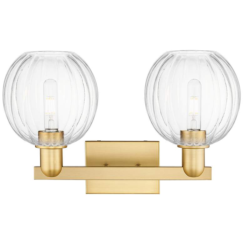 Image 2 Preston 16"W 2 Light Satin Gold Bath Light With Clear Globe Shade more views