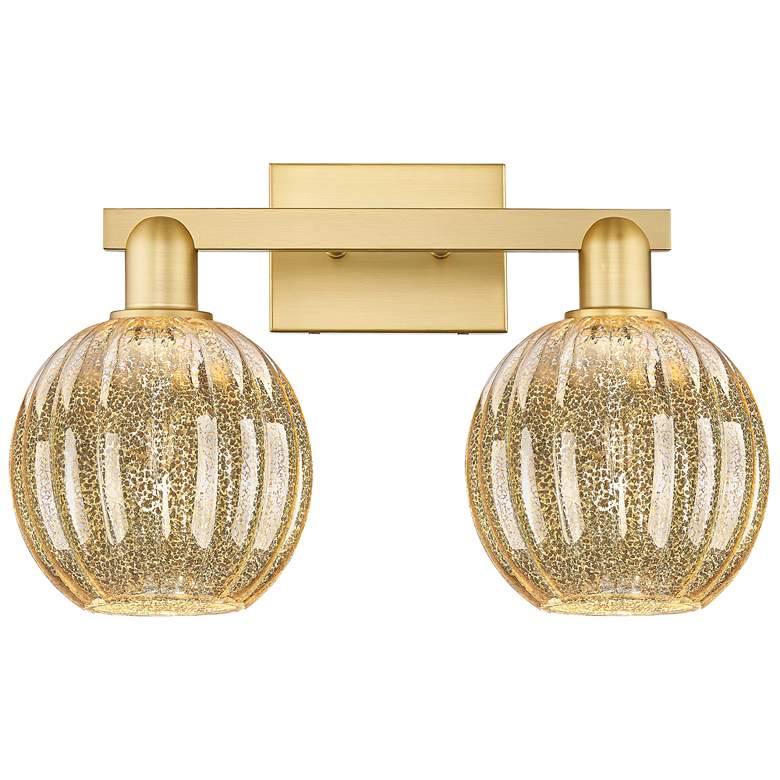 Image 1 Preston 16"W 2 Light Satin Gold Bath Light With Mercury Globe Shade