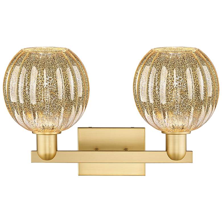 Image 2 Preston 16"W 2 Light Satin Gold Bath Light With Mercury Globe Shade more views