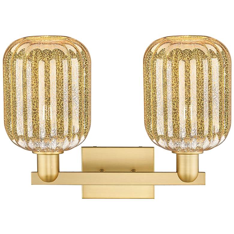 Image 2 Preston 16"W 2 Light Satin Gold Bath Light With Mercury Jar Shade more views