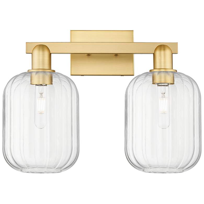Image 1 Preston 16"W 2 Light Satin Gold Bath Vanity Light With Jar Clear Shade