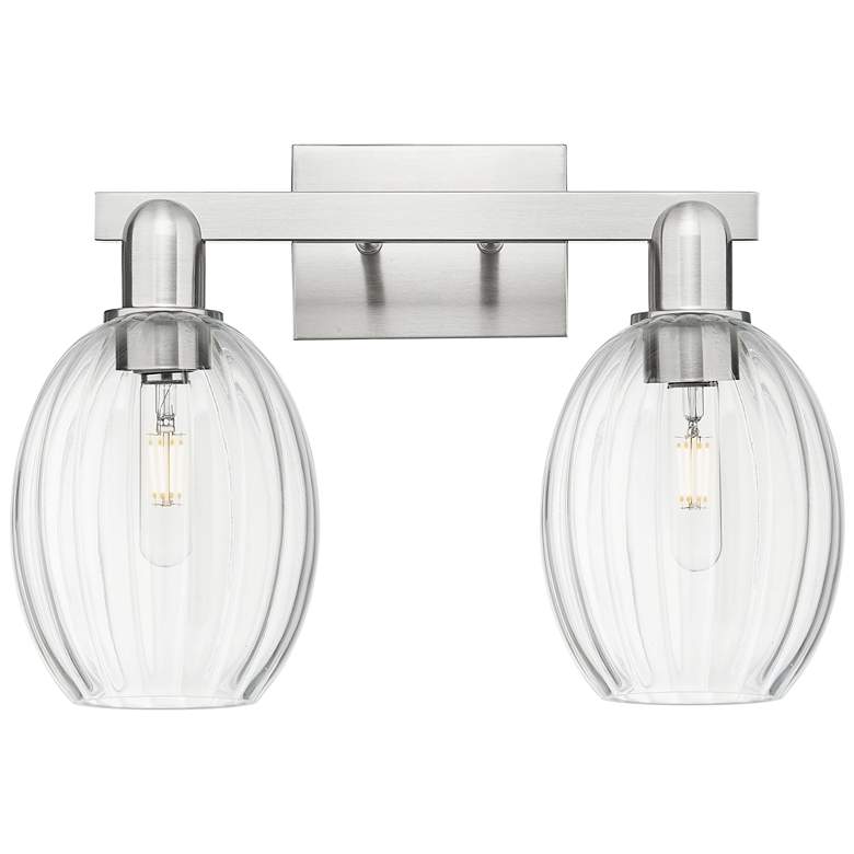 Image 1 Preston 16"W 2 Light Satin Nickel Bath Light w/ Bell Clear Shade