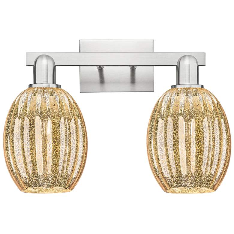 Image 1 Preston 16"W 2 Light Satin Nickel Bath Light w/ Bell Mercury Shade