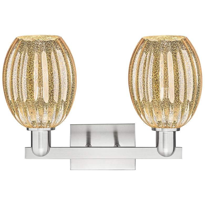 Image 2 Preston 16"W 2 Light Satin Nickel Bath Light w/ Bell Mercury Shade more views