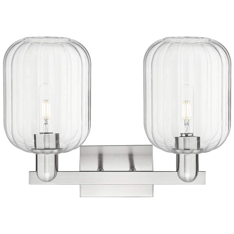 Image 2 Preston 16"W 2 Light Satin Nickel Bath Light w/ Clear Jar Shade more views