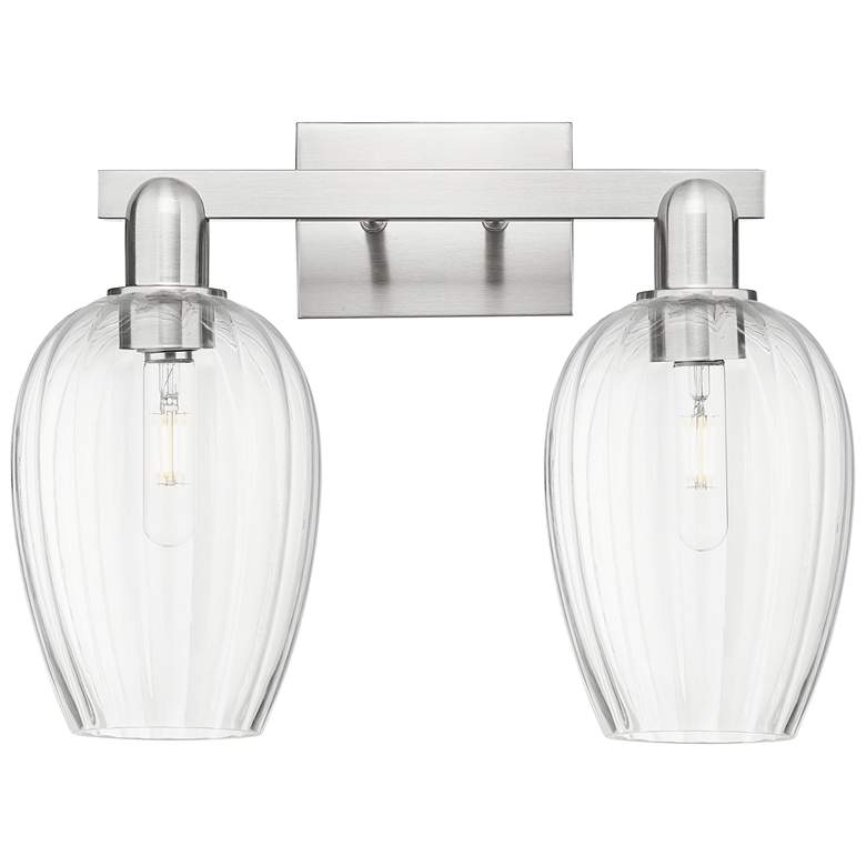 Image 1 Preston 16"W 2 Light Satin Nickel Bath Light w/ Flute Clear Shade