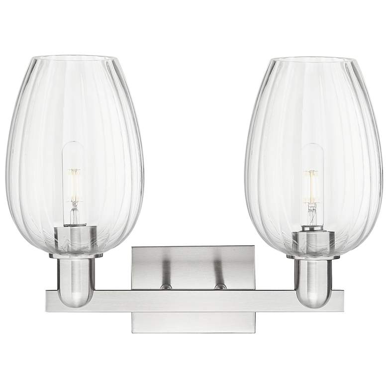 Image 2 Preston 16"W 2 Light Satin Nickel Bath Light w/ Flute Clear Shade more views