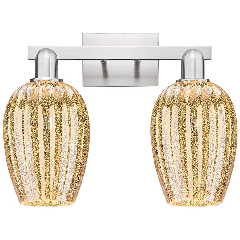 Image 1 Preston 16"W 2 Light Satin Nickel Bath Light w/ Mercury Flute Shade