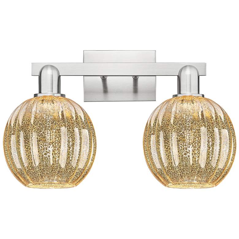 Image 1 Preston 16"W 2 Light Satin Nickel Bath Light w/ Mercury Globe Shade