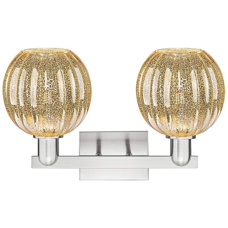 Image 2 Preston 16"W 2 Light Satin Nickel Bath Light w/ Mercury Globe Shade more views