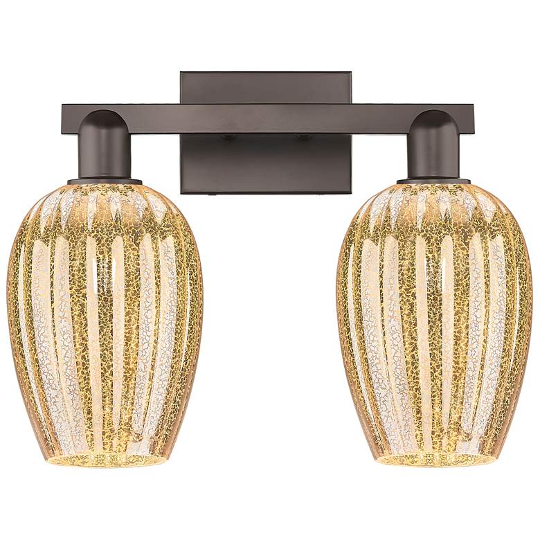 Image 1 Preston 16"W 2-Lt Oil Rubbed Bronze Bath-Lt w/ Mercury Flute Shade