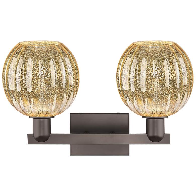 Image 2 Preston 16"W 2-Lt Oil Rubbed Bronze Bath-Lt w/ Mercury Globe Shade more views