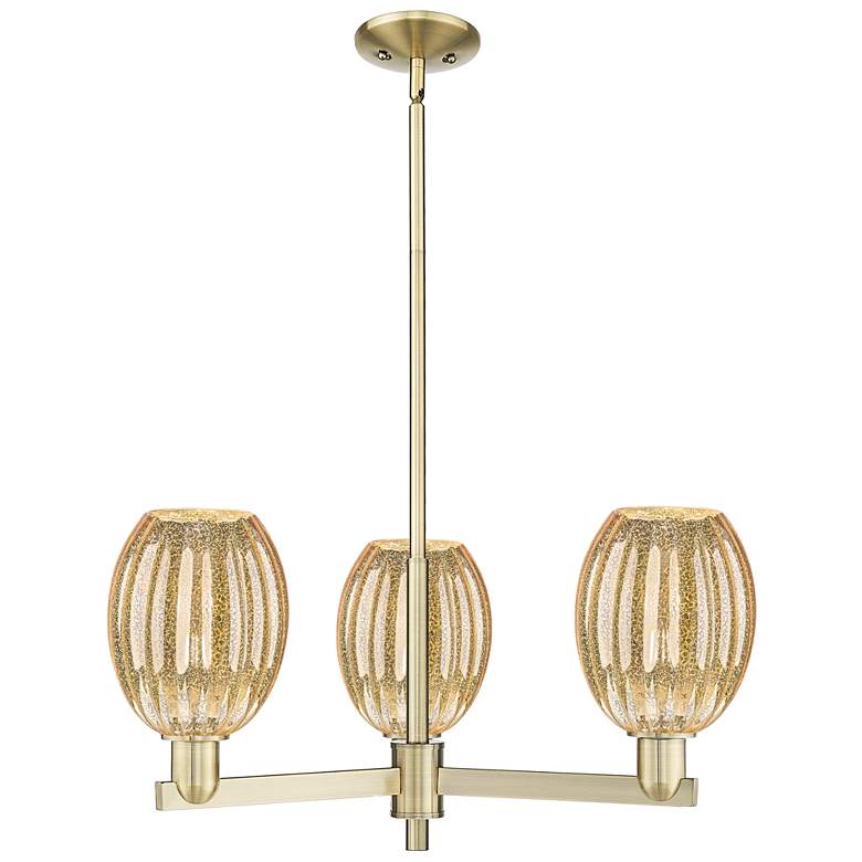 Image 1 Preston 18"W 3 Light Antique Brass Stem Chandelier w/ Bell Mecury Shade