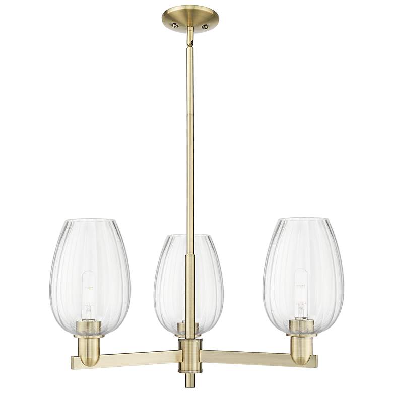 Image 1 Preston 18"W 3 Light Antique Brass Stem Chandelier w/ Flute Clear Shade