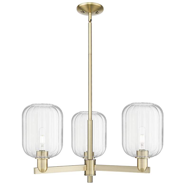 Image 1 Preston 18"W 3 Light Antique Brass Stem Chandelier With Clear Jar Shade