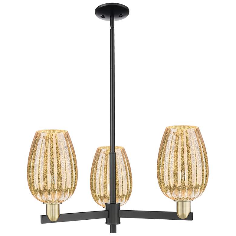 Image 1 Preston 18"W 3 Light Black Brass Stem Chandelier w/ Flute Mercury Shade