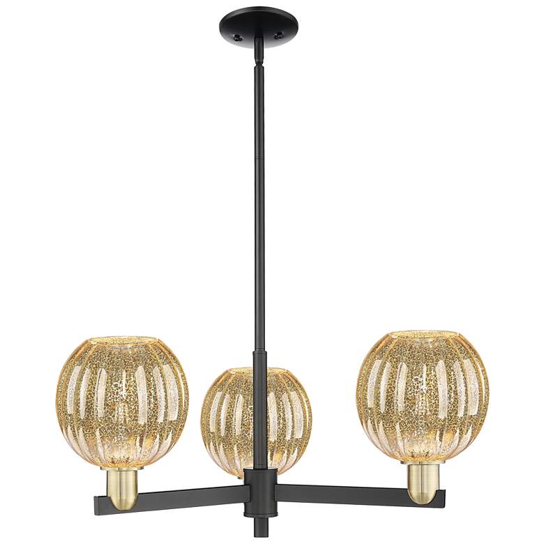 Image 1 Preston 18"W 3 Light Black Brass Stem Chandelier w/ Mercury Globe Shade