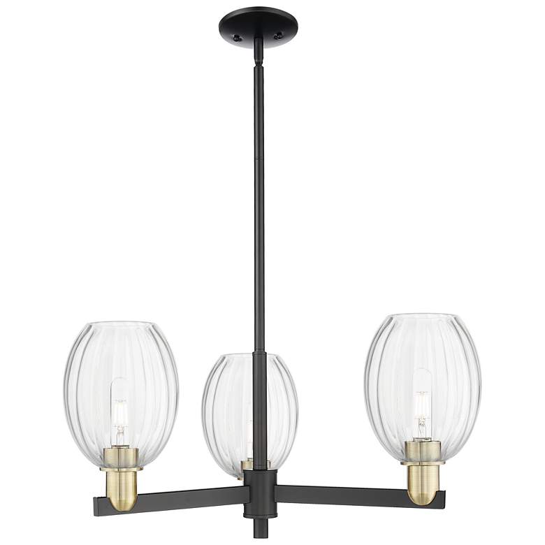 Image 1 Preston 18"W 3 Light Black Brass Stem Chandelier With Bell Clear Shade