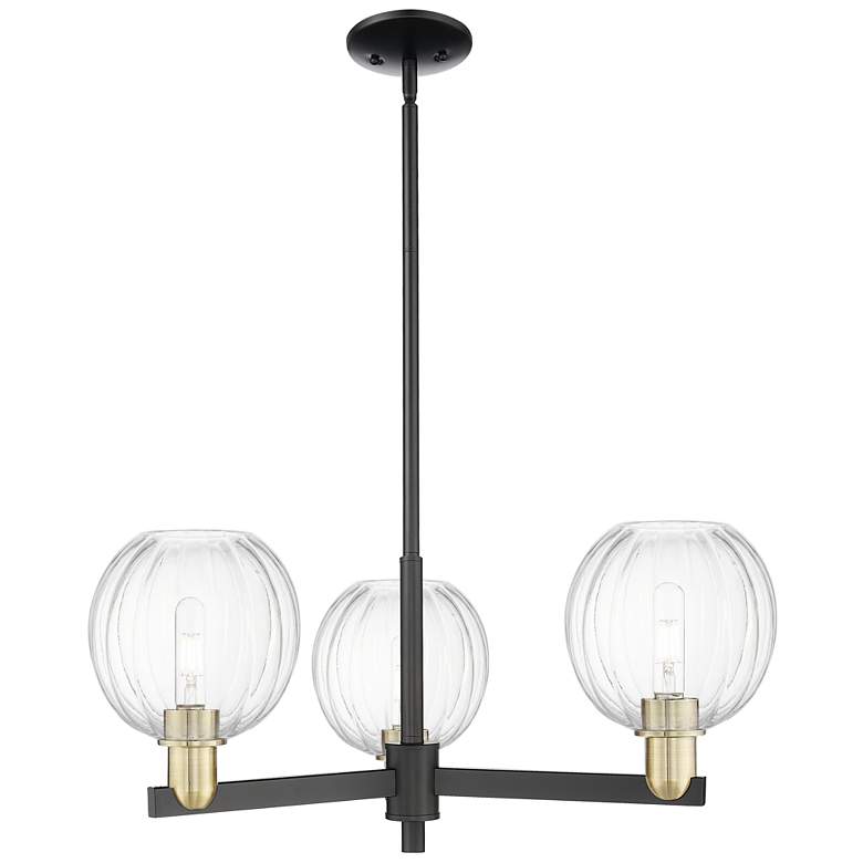 Image 1 Preston 18"W 3 Light Black Brass Stem Chandelier With Clear Globe Shade