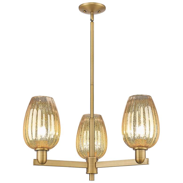 Image 1 Preston 18"W 3 Light Brass Stem Chandelier w/ Flute Mercury Shade