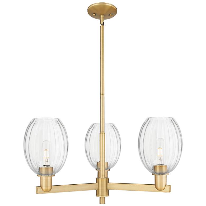 Image 1 Preston 18"W 3 Light Brushed Brass Stem Chandelier w/ Bell Clear Shade