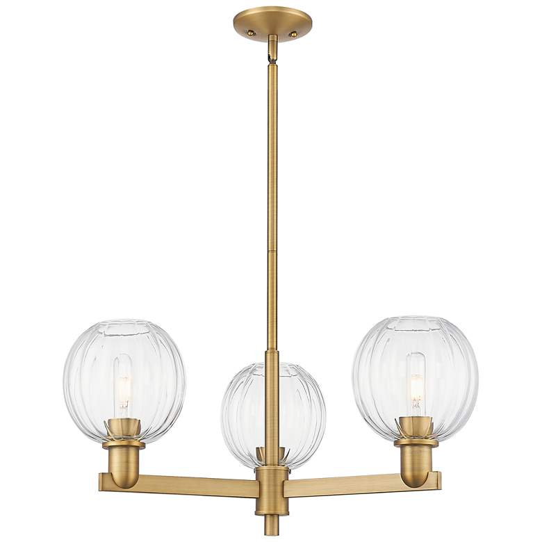 Image 1 Preston 18"W 3 Light Brushed Brass Stem Chandelier w/ Clear Globe Shade