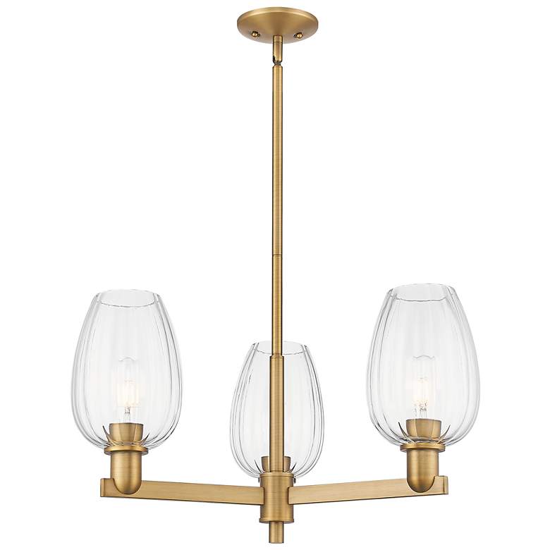 Image 1 Preston 18"W 3 Light Brushed Brass Stem Chandelier w/ Flute Clear Shade