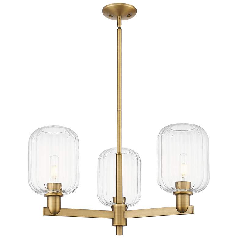 Image 1 Preston 18"W 3 Light Brushed Brass Stem Chandelier With Clear Jar Shade
