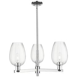 Preston 18"W 3 Light Chrome Stem Chandelier With Flute Clear Shade