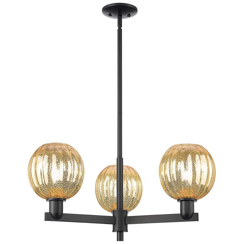 Image 1 Preston 18"W 3 Light Matte Black Stem Chandelier w/ Mercury Globe Shade