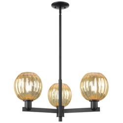 Preston 18"W 3 Light Matte Black Stem Chandelier w/ Mercury Globe Shade