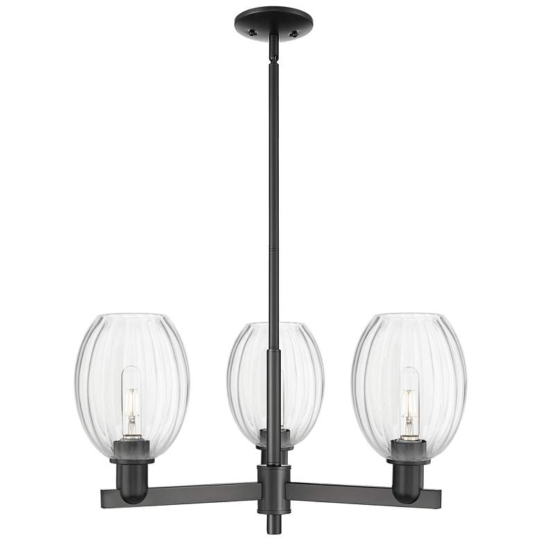 Image 1 Preston 18"W 3 Light Matte Black Stem Chandelier With Bell Clear Shade