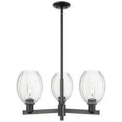 Preston 18"W 3 Light Matte Black Stem Chandelier With Bell Clear Shade