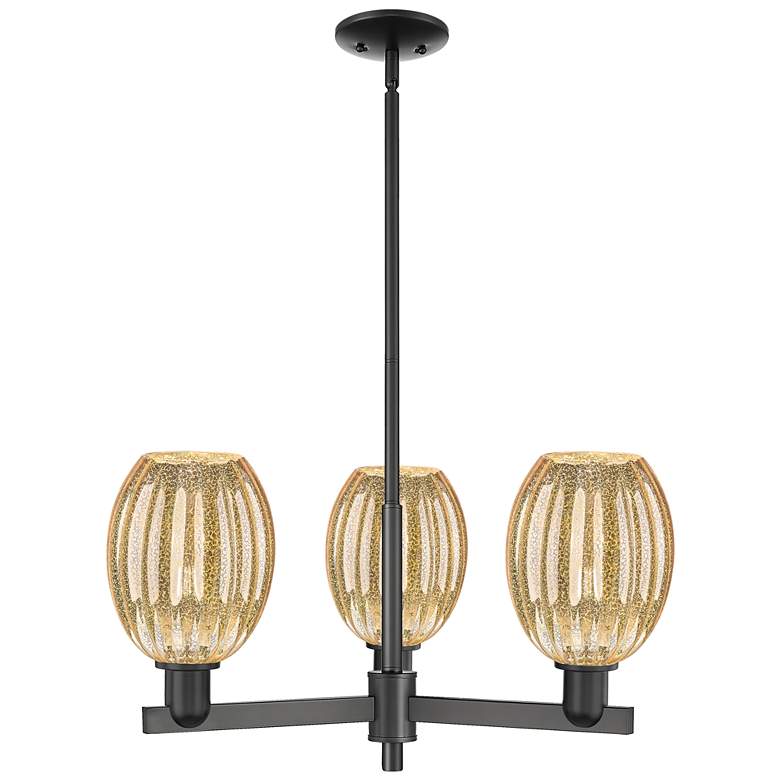 Image 1 Preston 18"W 3 Light Matte Black Stem Chandelier With Bell Mecury Shade