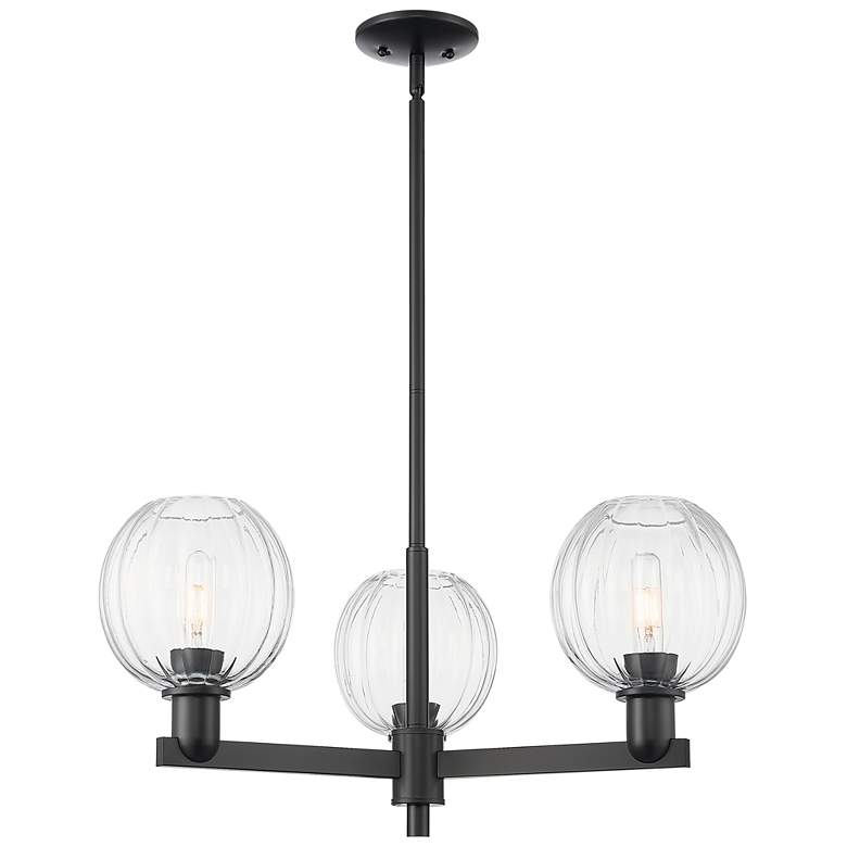 Image 1 Preston 18"W 3 Light Matte Black Stem Chandelier With Clear Globe Shade