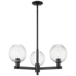 Preston 18"W 3 Light Matte Black Stem Chandelier With Clear Globe Shade