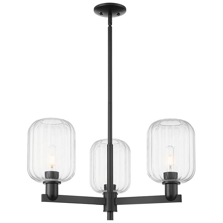 Image 1 Preston 18"W 3 Light Matte Black Stem Chandelier With Clear Jar Shade