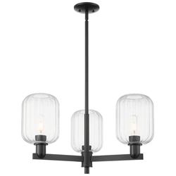Preston 18"W 3 Light Matte Black Stem Chandelier With Clear Jar Shade