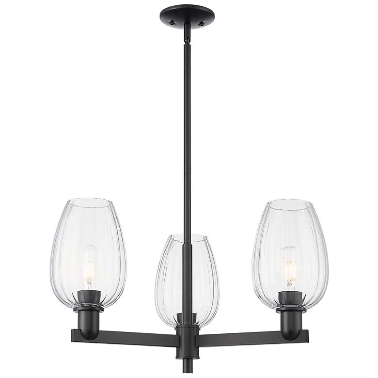 Image 1 Preston 18"W 3 Light Matte Black Stem Chandelier With Flute Clear Shade