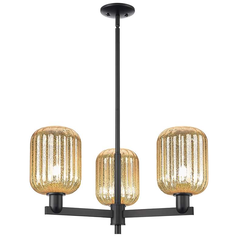 Image 1 Preston 18"W 3 Light Matte Black Stem Chandelier With Mercury Jar Shade